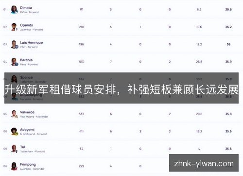 升级新军租借球员安排，补强短板兼顾长远发展